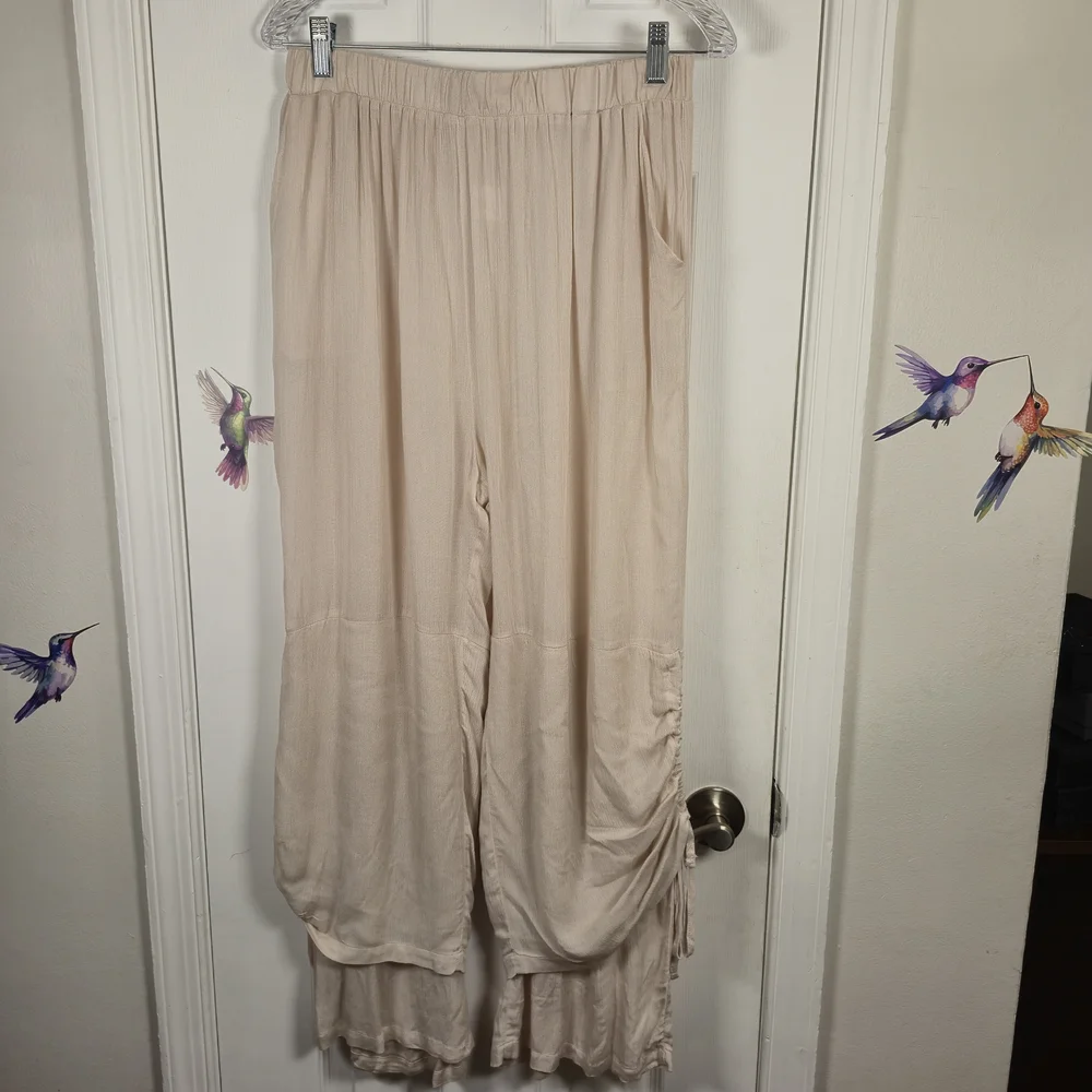 Chic 100% Cotton Wide-Leg Cream/Nude Culotte/Pants Size M Bohemian Flowy - Picture 1 of 7